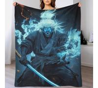 TBDUEPS Coperta accogliente Samurai con fiamme blu per donna, coperta morbida di lusso per divano/divano/letto, coperta per papà, 70x80 pollici (180x200 cm)