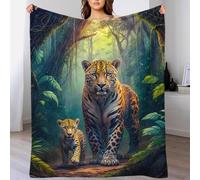 TBDUEPS Coperta carina con motivo Jungle Jaguar Family, soffice e soffice coperta per il migliore amico, per divano, per amante, marito, moglie, donna, uomo, 150x200 cm