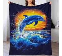 TBDUEPS Coperta da letto Dolphin Sunset Jump, doppia, in microfibra, singola, per sedia, uomo, 180x200 cm