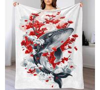TBDUEPS Coperta gigante con balene e fiori di ciliegio, foto personalizzata, coperte e plaid per letto matrimoniale, per soggiorno, camera da letto, 100x130 cm