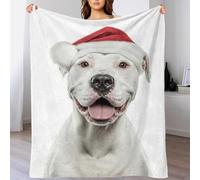 TBDUEPS Coperta in pile con ritratto di cane Dogo Argentino 3D con cappello da Babbo Natale, regalo di Natale per ragazzi e ragazze, per letto, divano, coperta morbida, 100x130 cm