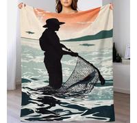 TBDUEPS Coperta in pile personalizzata con silhouette di pescatore con pesca per ragazze, accogliente decorazione per la casa, per divano/letto, regalo accogliente per la nonna, 100x130 cm