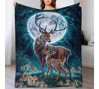 TBDUEPS Coperta in pile soffice con motivo cervo e foresta illuminata dalla luna, spessa ed elegante, per letto, regalo accogliente per la nonna, 70x80 pollici (180x200 cm)