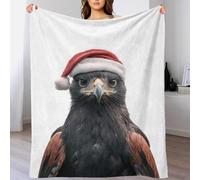TBDUEPS Coperta in pile stampato per adulti, aquila nera e castagna con cappello di Babbo Natale, morbida e calda coperta invernale in flanella, 50x60 pollici (127x152 cm)