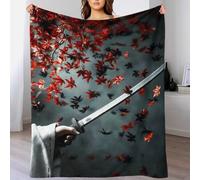 TBDUEPS Coperta invernale con spada da samurai e foglie cadenti, coperta personalizzata in peluche per divano, per bambini, 100x130 cm