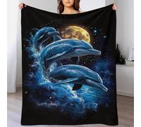TBDUEPS Coperta regalo con foto personalizzata Delfini sotto la luna per papà, da figlia, auto, fidanzato, 50x60 pollici (127x152 cm)