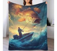 TBDUEPS Coperta soffice gigante con immagine di pesce catturato, coperta morbida per bambini, regalo di compleanno personalizzato per la nonna, 100x130 cm