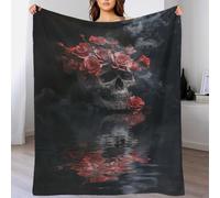 TBDUEPS Coperta soffice in microfibra con teschio, rose e fumo, regalo per mamma e figlia, personalizzata, 100x130 cm