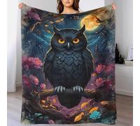 TBDUEPS Coperte in pile natalizie con gufo nero sotto la luna piena, facili da pulire, personalizzate con foto per picnic per moglie, marito, fidanzato, 80x90 pollici (200x230 cm)