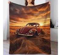 TBDUEPS Coperte in pile natalizie con motivo vintage Beetle Sunset, facili da pulire, personalizzate con foto per picnic per moglie, marito, fidanzato, 70x80 pollici (180x200 cm)