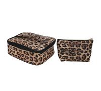 Tbest 2 Pezzi Borsa per il Trucco con Stampa Leopardata Multifunzione Borsa per Cosmetici Leopardata di Grande capacità per il Trucco per il Stampa Antigraffio per la Questa per Tenere in Ordine
