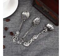 Tbest Cucchiaio di Posate in Stile Vintage per Cucine per la Casa, Cucchiaino D'argento in Lega di Zinco per Bar, Cucchiaio da Dessert da 3 Pacchetti per caffè