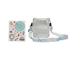 Tbest Custodia protettiva trasparente per Mini 12, kit di fotocamera istantanea, tracolla adesiva, cover rigida trasparente con regolabile rosa 12 (blu)