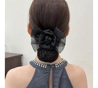 Tbest Fermaglio per capelli, elegante morsetto per capelli con rete, copertura per chignon con fiocco nero, alla moda e funzionale, ampiamente usato per acconciature (nero)