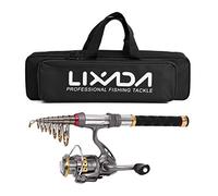 Tbest Kit di Attrezzatura da Pesca da Viaggio Combinato con Canna da Pesca Telescopica e Mulinello in Fibra di Carbonio con Borsa da Trasporto Leggera e Portatile per la d'acqua Dolce (#1)
