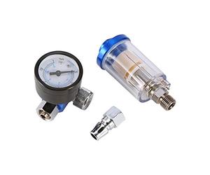 Tbest Mini regolatore di Pressione dell'Aria, Standard 1/4 1/4 di Filo Regolatore d'Aria Spray Pistola pneumatica Regolatore Aria Calibro + Separatore Filtro Filtro Olio in Linea
