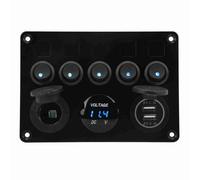 Tbest Pannello Interruttori a LED a 5 Gruppi con Voltmetro Retroilluminato per Camion Marino (BLUE)