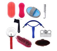Tbest Set di Spazzole per, Spazzole Equestri Durevoli | Include 10 strumenti per la pulizia, leggeri e portatili, perfetti per la cura del cavallo, materiali in silicone di alta