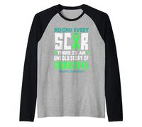 TBI Awareness Nastro Verde Lesioni Cerebrali Dietro Ogni Cicatrice Maglia con Maniche Raglan