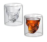 Tbintul 2 Pezzi Bicchieri da Rum,Tazzine Caffè Vetro Doppia Parete Borosilicato,Bicchieri Amaro Vetro Doppia Parete,Tazze Da Caffè a Forma Di Cranio per Vino Vodka Feste Domestico (250ml)