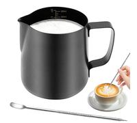 Tbintul Brocca per latte in acciaio inox da 350 ml/12 oz con matita decorativa e scala, caraffa per latte Barista, ideale per espresso, cappuccino, latte, nero