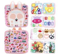 Tbintul Busy Board Montessori Libro Interattivo 1 Anno, Libro in Tessuto per Bambini, Montessori Silenzioso Libros con, Giocattolo a Partire da 2 3 4 5 6 Anni, Regalo per Ragazzi e Ragazze (Coniglio)