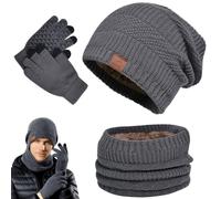 Tbintul Cappello Sciarpa Guanti Invernale Set, Uomo Donna 3 Pezzi Touch Screen Unisex Beanie Cappelli Fodera Pile Berretto Cappellino in Maglia, per Donne e Uomini (Grigio)