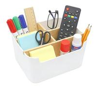 Tbintul Contenitore in bambù a 5 scomparti Organizer da scrivania per penne, cosmetici, post-it Bianco