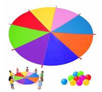 Tbintul Paracadute Bambini,3,6 m Paracadute Ludico Arcobaleno con 8 Maniglie e 10 Palle,Giochi All'aperto Lezioni Di Sport E Feste Di Compleanno Per Bambini