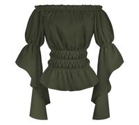 TBloevwlh Camicetta pirata da donna con volant, corsetto vichingo, camicia da pirata, colore bianco, medievale 2000, costume da pirata, costume da suore, per carnevale, burlesque, corsetto verde