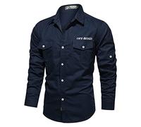 TBloevwlh Camicia in velluto da uomo, azzurro, vestibilità normale, colore nero, camicia termica militare, abbigliamento a maniche lunghe, in cotone, a maniche corte, in viscosa anni '70, con 2 tasche