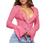 TBloevwlh Corsetto Verde Camicetta Bianco Donna Camicetta Volant Medievale Grunge Clothes Pirata Corsetto Lady Moschettiere Corsetto Verde Pirata Costume Abbigliamento CarmenbBluse Marrone Carnevale