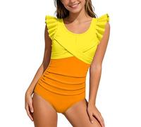 TBloevwlh Costume da bagno sportivo da ragazza intero con volant e pieghe comode pieghe tinta unita sport allenamento ad asciugatura rapida in diverse età leggerezza vacanza piscina elastica