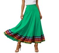 TBloevwlh Gonna flamenco da donna con elastico in vita, plissettata, tango, valzer, latino, stile boho, maxi gonna messicana, folkloristica, lunga gonna per danza del ventre