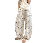 TBloevwlh Pantaloni da spiaggia estivi boho per donna con stampa rotonda e gambe larghe, adatti per una passeggiata nella riserva naturale. I pantaloni sono a vita alta