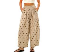 TBloevwlh Pantaloni estivi larghi da donna, look bohémien, con piccoli punti, materiale traspirante per una giornata in città o in caffetteria, un motivo ampio