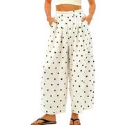 TBloevwlh Pantaloni larghi da donna in estate con pois Boho e tessuto morbido per una gita nel Mar Baltico, un look casual con motivo