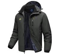 TBMPOY Giacca da sci invernale da uomo, impermeabile, calda e isolata, foderata in pile, con cappuccio, grigio scuro, Small