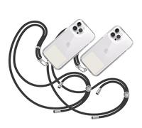 TBOC 2X Cordino Catenella Laccio Strap Porta Cover [Nero] con Toppa Plastica [Bianco Ice] per Telefono Cellulare Collo - Tracolla Catenina con Cordini da Cellulari Accessori Universale Laccetti
