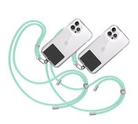 TBOC 2X Cordino Catenella Laccio Strap Porta Cover [Verde Acqua] con Toppa di Plastica [Nero] Telefono Cellulare da Collo - Tracolla Catenina Cordini da Cellulari Accessori Universale Laccetti