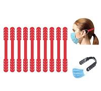TBOC Cinghia di Prolunga per Maschera - [Pack 10 Unità] Estensione Antiscivole [Rossa] Ganci in Silicone Supporto Fascetta Regolabili e Allungabili per Prevenzione Mal Testa Protezioni Salva Orecchie