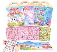 Tbotfip Adesivi Riutilizzabili, 4 Libri di Adesivi per Bambine, Unicorno | 4 temi, adesivi riutilizzabili per bambini, gioco creativo per bambine, unicorno, sirena, principessa, oceano, dai 3 anni