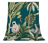 TBOUOBT Coperta di peluche, Coperta per pisolino, Calda e accogliente morbida, Coperte in microfibra,Bradipo tropicale delle scimmie di Fox dell'albero di cocco