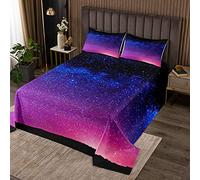 Tbrand Copriletto trapuntato con galassia 3D Universo Nebulosa Copriletto Blu Viola Cielo stellato Notte Set Trapuntato Stella Pianeta Spazio Esterno Collezione camera da letto 2 pezzi Singolo