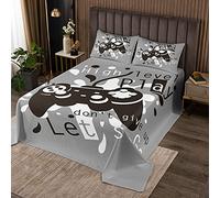 Tbrand Gamepad - Copriletto trapuntato con stampa ad acquerello, per bambini, per videogiochi, videogiochi, gamepad, set di trapunte, per camera da letto, 2 pezzi, colore: grigio