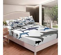Tbrand Ocean lenzuola lenzuola a squalo set di lenzuola , set di biancheria da letto con scritta in lingua inglese “Sea Marine Theme”, 2 pezzi per letto singolo