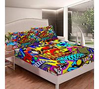 Tbrand Set di biancheria da letto in hippie graffiti, hippie, per hip hop, lenzuolo con angoli e ragazze, graffiti colorato, set di lenzuola per cultura stradale, per la stanza, 3 pezzi king