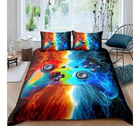 Tbrand - Set di biancheria da letto per ragazzi con Lightning Gamepad, copripiumino per bambini, ragazzi, per videogiochi, videogiochi, copriletto, collezione 2 pezzi, per letto singolo, rosso, blu