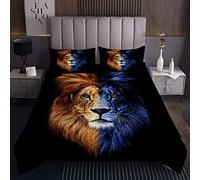 Tbrand - Set di copriletto trapuntato con leone blu marrone animali selvatici 3D stile fauna selvatica trapuntato per bambini donne uomini colore nero per camera da letto con 1 federa170X230cm