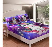 Tbrand Set di lenzuola per bambini, con motivo a unicorno, 140 x 200 cm, con angoli elasticizzati per adolescenti, bella caricatura unicorno, con cuffie musicali, design stampato, antiscivolo